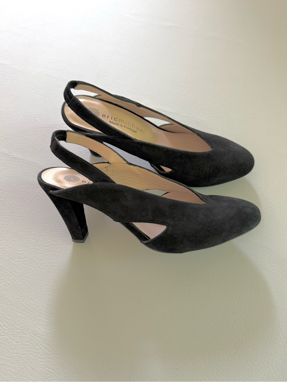 Eric Michael Black Suede Slingback Heels 50s Style Made in Portugal Euro size 40
